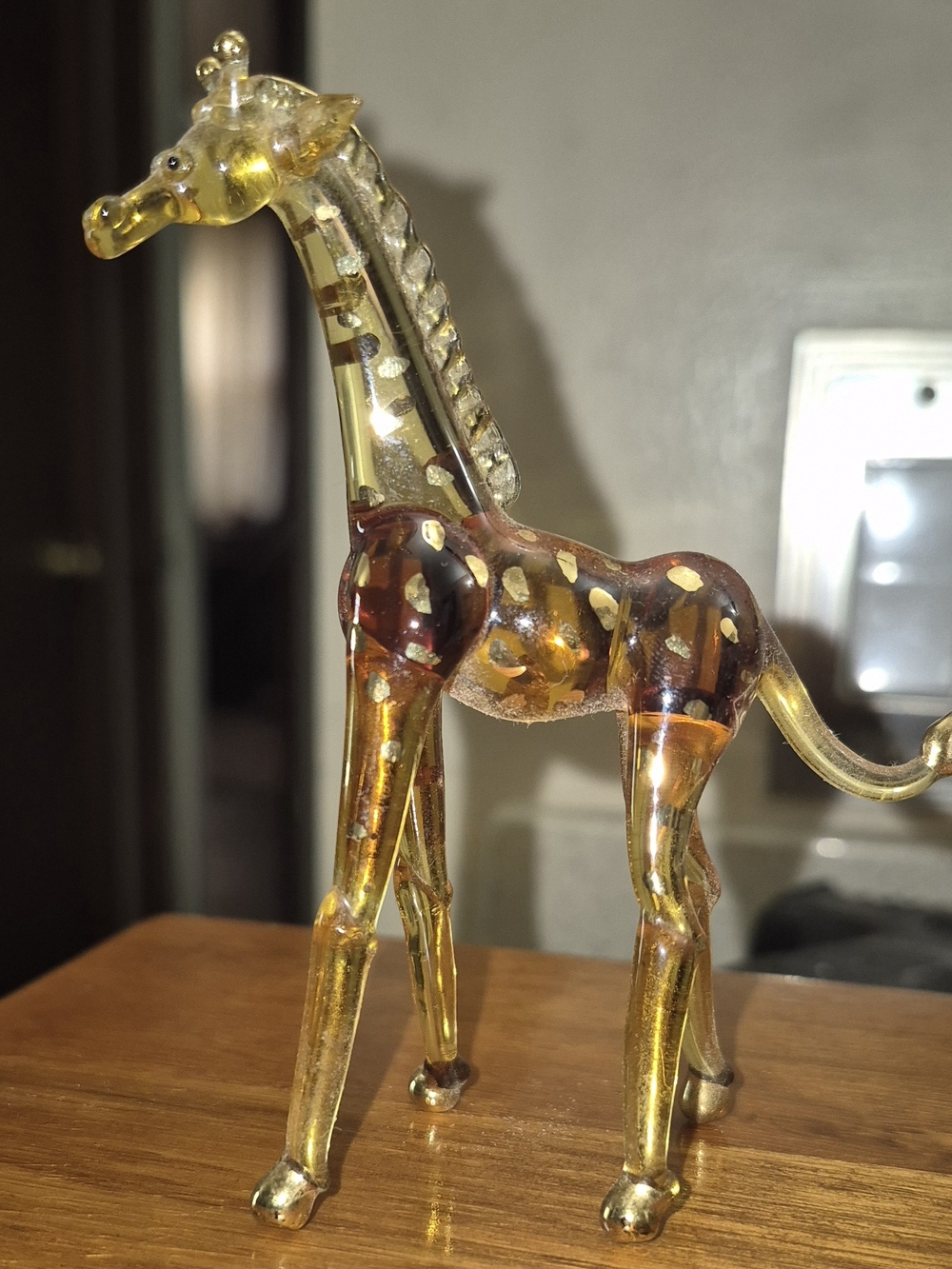 Hand Blown Glass Giraffe Figurine Amber Gold Foil Murano Style Art Sculpture